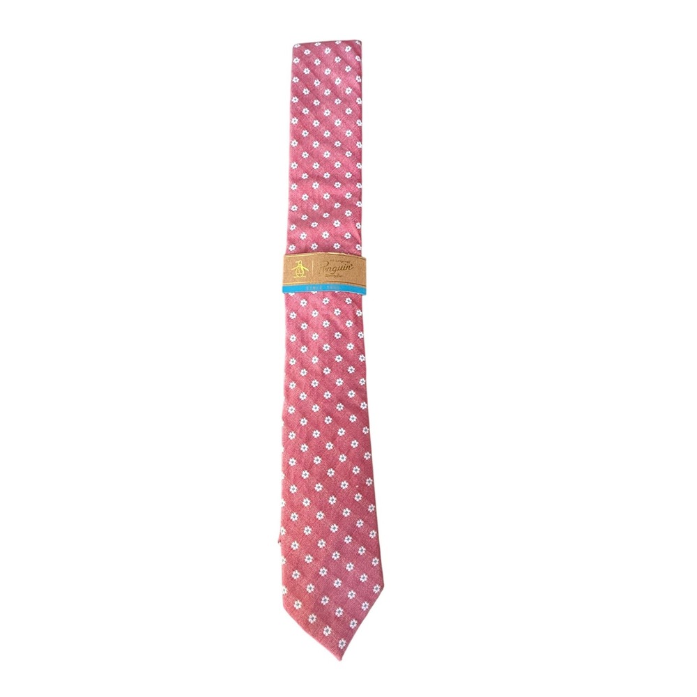 Original Penguin Mens Red Floral Silk Cotton Blend Neck Tie NWT Preppy